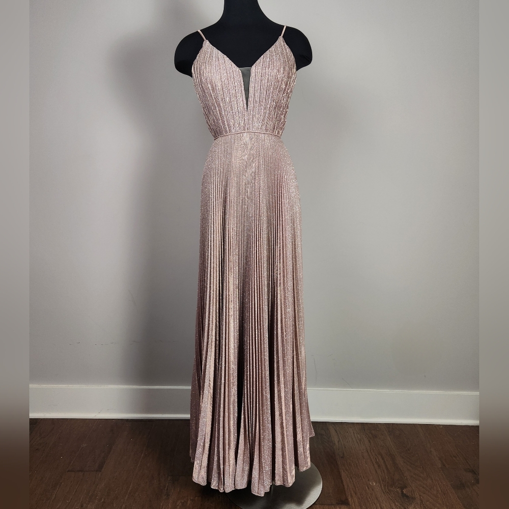 ALYCE Paris blush pink glitter pleated gown